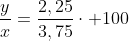 frac{y}{x}=frac{2,25}{3,75}cdot 100