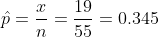 x-19 = 0.345 n 55