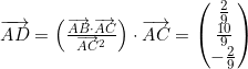 \overrightarrow{AD}=\left (\frac{\overrightarrow{AB}\cdot \overrightarrow{AC}}{\overrightarrow{AC}^2} \right )\cdot \overrightarrow{AC}=\begin{pmatrix} \frac{2}{9}\\ \frac{10}{9} \\ -\frac{2}{9} \end{pmatrix}