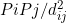 {{Pi Pj} }/{d_{ij}^{2}}