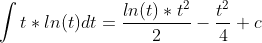 \int t*ln(t)dt = \frac{ln(t)*t^2}{2}-\frac{t^2}{4}+c