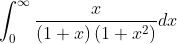 \int_{0}^{\infty} \frac{x}{(1+x)\left(1+x^{2}\right)} d x