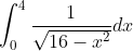 \int_{0}^{4} \frac{1}{\sqrt{16-x^{2}}} d x
