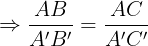 \large \Rightarrow \frac{AB}{A'B'}=\frac{AC}{A'C'}