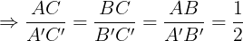 \large \Rightarrow \frac{AC}{A'C'}=\frac{BC}{B'C'}=\frac{AB}{A'B'}=\frac{1}{2}