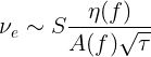 \large \nu_e \sim S\frac{\eta(f)}{A(f)\sqrt{\tau}}