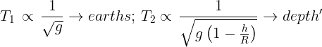 \large {T_1}\, \propto \,\frac{1}{{\sqrt g }} \to earths;\,{T_2} \propto \,\frac{1}{{\sqrt {g\left( {1 - \frac{h}{R}} \right)} }} \to depth'