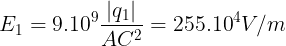 \large E_{1}=9.10^{9}\frac{|q_{1}|}{AC^{2}}=255.10^{4}V/m