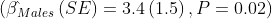 \left ( \beta\hat{}_{Males}\left ( SE \right )=3.4\left ( 1.5 \right ),P=0.02 \right )
