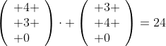 Formel: \left(
\begin{array}{l}
 4 \\
 3 \\
 0
\end{array}
\right)\cdot \left(
\begin{array}{l}
 3 \\
 4 \\
 0
\end{array}
\right)=24