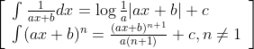 \left[\begin{array}{l} \int \frac{1}{a x+b} d x=\log \frac{1}{a}|a x+b|+c \\ \int(a x+b)^{n}=\frac{(a x+b)^{n+1}}{a(n+1)}+c, n \neq 1 \end{array}\right]
