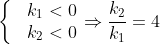 \left\{ \begin{matrix} & {{k}_{1}}<0 \\ & {{k}_{2}}<0 \\ \end{align} \right.\Rightarrow \frac{{{k}_{2}}}{{{k}_{1}}}=4