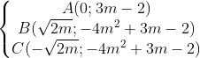 \left\{\begin{matrix} A(0;3m-2)\\ B(\sqrt{2m};-4m^2+3m-2)\\ C(-\sqrt{2m};-4m^2+3m-2) \end{matrix}\right.
