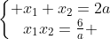 left{egin{matrix} x_1+x_2=2a\x_1x_2=frac{6}{a} end{matrix}ight.