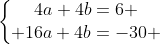 left{egin{matrix}4a+4b=6 \ 16a+4b=-30 end{matrix}ight.
