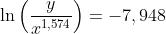 \ln\left(\frac{y}{x^{1,574}} \right )=-7,948