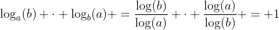 log_a(b) cdot log_b(a) =frac{log(b)}{log(a)} cdot frac{log(a)}{log(b)} = 1