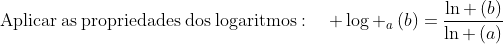 mathrm{Aplicar:as:propriedades:dos:logaritmos}:quad log _aleft(bight)=frac{ln left(bight)}{ln left(aight)}