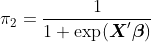 https://latex.codecogs.com/gif.latex?\pi_2%20=%20\frac{1}{1+\exp(\boldsymbol{X}%27\boldsymbol{\beta}）}