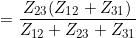 \small =\frac{Z_{23}(Z_{12}+Z_{31})}{Z_{12}+Z_{23}+Z_{31}}