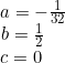 \small \begin{matrix} a=-\frac{1}{32}\\ \! \! \! \! \! \! \! b=\frac{1}{2} \\ \! \! \! \! \! \! \! \! c=0 \end{matrix}