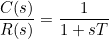 \small \frac{C(s)}{R(s)}=\frac{1}{1+sT}