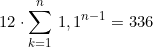 \small 12 \cdot \sum_{k=1}^{n} \, 1,1^{n-1} = 336