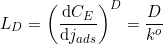 \small L_{D}=\left ( \frac{\mathrm{d} C_{E}}{\mathrm{d} j_{ads}} \right )^{D}=\frac{D}{k^{o}}