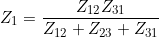 \small Z_1=\frac{Z_{12}Z_{31}}{Z_{12}+Z_{23}+Z_{31}}