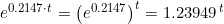 \small e^{0.2147\cdot t}=\left(e^{0.2147} \right )^t=1.23949^{\, t}