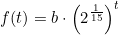 \small f(t)=b\cdot \left (2^{\frac{1}{15}} \right )^t