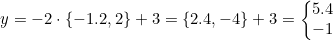 \small y=-2\cdot \{-1.2,2\}+3=\{2.4,-4\}+3=\left\{\begin{matrix} 5.4\\-1 \end{matrix}\right.