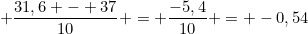 small frac{31,6 - 37}{10} = frac{-5,4}{10} = -0,54