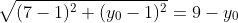 sqrt{(7-1)^2+(y_0-1)^2}=9-y_0