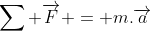 sum overrightarrow{F} = m.overrightarrow{a}