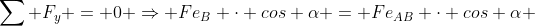 sum F_{y} = 0 Rightarrow Fe_{B} cdot cos alpha = Fe_{AB} cdot cos alpha + P_{B}