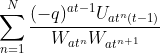 gif.latex?\begin{align*}&space;\sum_{n=1}^{N}\dfrac{(-q)^{at-1}U_{at^{n}(t-1)}}{W_{at^{n}}W_{at^{n+1}}}&space;&=&space;\sum_{n=1}^{_{at}N+1_{-at}}\dfrac{(-q)^{at-1}p}{W_{at+2(n-1)}W_{at+2n}}&space;\\&space;&=\dfrac{1}{W_{0}W_{2}-W_{1}^{2}}\left(\dfrac{W_{at-1}}{W_{at}}-\dfrac{W_{at^{N+1}-1}}{W_{at^{N+1}}}\right&space;),&space;\end{align*}