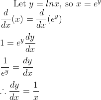 derivative of ln x