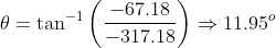 \theta = \tan^{-1} \left ( \frac{-67.18}{-317.18} \right ) \Rightarrow 11.95^o