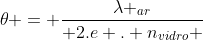 	heta = frac{lambda _{ar}}{ 2.e . n_{vidro} }