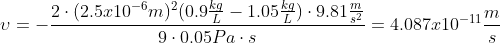 U =- 2. (2.5x10-6m)?(0.9kg – 1.054) - 9.81 32 = 4.087. 10-11 9.0,05Pa.