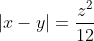|x-y|=\frac{z^2}{12}