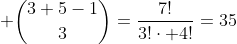  inom{3+5-1}{3}=frac{7!}{3!cdot 4!}=35