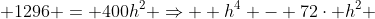 \h^4 + 324h^2 + 4h^2 + 1296 = 400h^2 Rightarrow \\ h^4 - 72cdot h^2 + 1296 = 0 Rightarrow \\ h^2 = frac{72 pm sqrt{72^2 - 4*1296}}{2} Rightarrow \\ h^2 = 36 Rightarrow h = 6