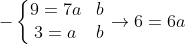 -left{egin{matrix}9=7a+b\3=a+bend{matrix}ight.ightarrow6=6a