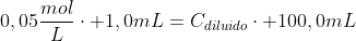 0,05frac{mol}{L}cdot 1,0mL=C_{diluido}cdot 100,0mL
