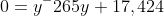 0=y^-265y+17,424