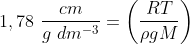 1,78\ \frac{cm}{g\ dm^{-3}}=\left ( \frac{RT}{\rho gM} \right )