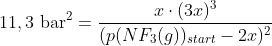11,3\ \textup{bar}^2=\frac{x\cdot (3x)^3}{ (p(NF_3(g))_{start}-2x)^2}