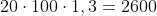 20cdot100cdot1,3=2600